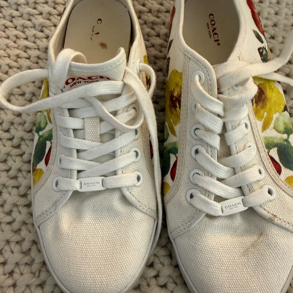 Coach White Floral Canvas Sneakers - Picture 13 of 15
